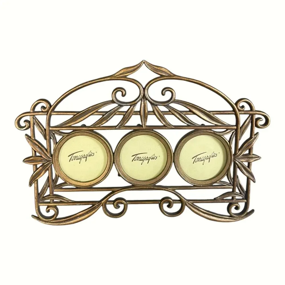 Vintage 1996 Terragraphics Triple Antique Gold Finish Photo Frame